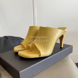 Bottega Veneta Spring New Sheepskin Retro High Heel Clip Toe Slippers Yellow
