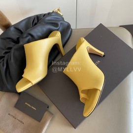 Bottega Veneta Spring New Sheepskin Retro High Heel Clip Toe Slippers Yellow