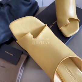Bottega Veneta Spring New Sheepskin Retro High Heel Clip Toe Slippers Yellow