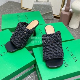 Bottega Veneta Spring Woven Sheepskin High Heel Slippers Black