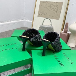 Bottega Veneta Spring Woven Sheepskin High Heel Slippers Black