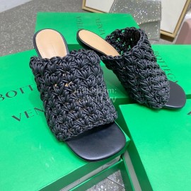 Bottega Veneta Spring Woven Sheepskin High Heel Slippers Black