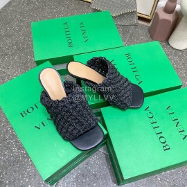 Bottega Veneta Spring Woven Sheepskin High Heel Slippers Black