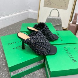Bottega Veneta Spring Woven Sheepskin High Heel Slippers Black
