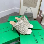 Bottega Veneta Spring Woven Sheepskin High Heel Slippers White