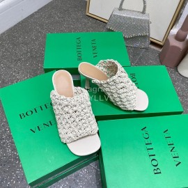 Bottega Veneta Spring Woven Sheepskin High Heel Slippers White