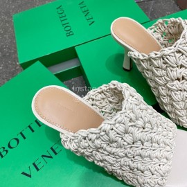 Bottega Veneta Spring Woven Sheepskin High Heel Slippers White