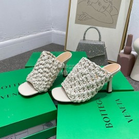 Bottega Veneta Spring Woven Sheepskin High Heel Slippers White