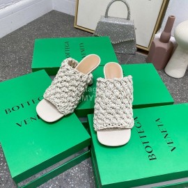 Bottega Veneta Spring Woven Sheepskin High Heel Slippers White
