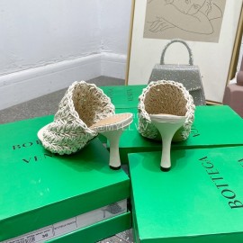 Bottega Veneta Spring Woven Sheepskin High Heel Slippers White