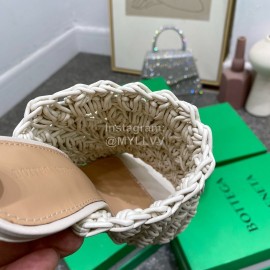 Bottega Veneta Spring Woven Sheepskin High Heel Slippers White