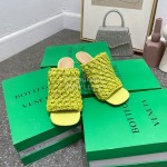 Bottega Veneta Spring Woven Sheepskin High Heel Slippers Green
