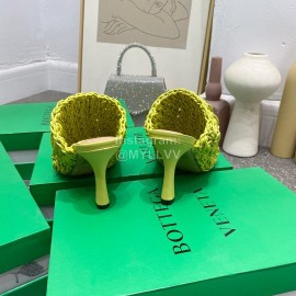 Bottega Veneta Spring Woven Sheepskin High Heel Slippers Green