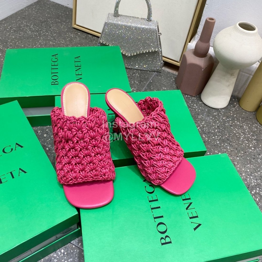 Bottega Veneta Spring Woven Sheepskin High Heel Slippers Rose Red