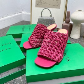 Bottega Veneta Spring Woven Sheepskin High Heel Slippers Rose Red