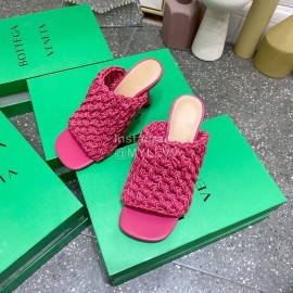 Bottega Veneta Spring Woven Sheepskin High Heel Slippers Rose Red