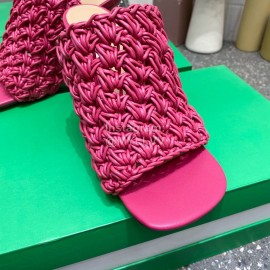 Bottega Veneta Spring Woven Sheepskin High Heel Slippers Rose Red