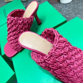 Bottega Veneta Spring Woven Sheepskin High Heel Slippers Rose Red