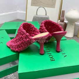 Bottega Veneta Spring Woven Sheepskin High Heel Slippers Rose Red