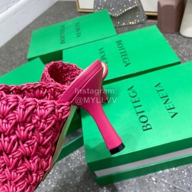 Bottega Veneta Spring Woven Sheepskin High Heel Slippers Rose Red