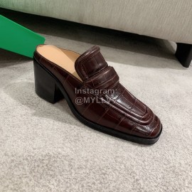 Bottega Veneta Spring Summer Square Head Alligator High Heel Sandals Brown