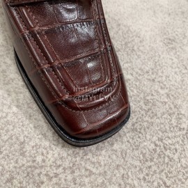 Bottega Veneta Spring Summer Square Head Alligator High Heel Sandals Brown