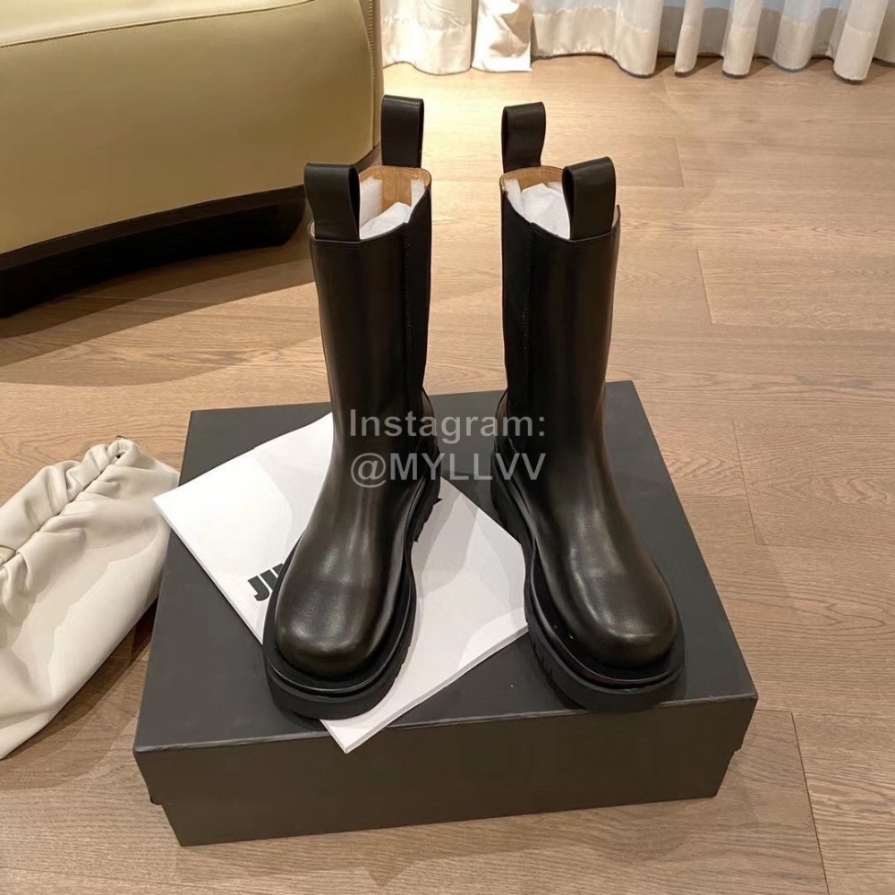 Bottega Veneta Classic Calf Leather Locomotive Boots For Women Black
