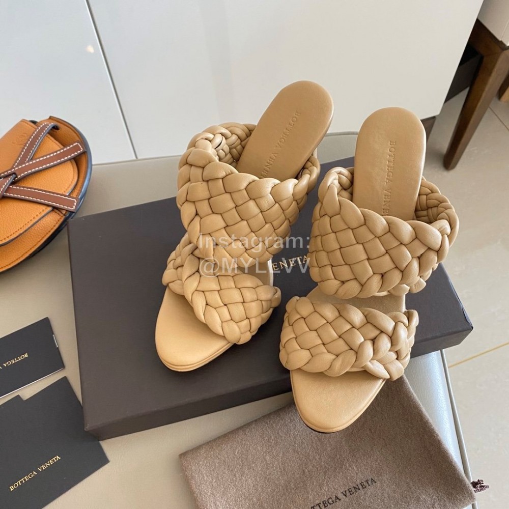 Bottega Veneta Spring New Plaid Woven High Heel Slippers For Women Brown