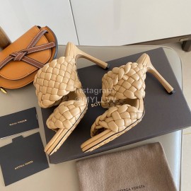 Bottega Veneta Spring New Plaid Woven High Heel Slippers For Women Brown