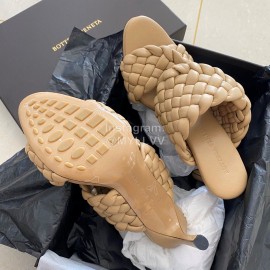 Bottega Veneta Spring New Plaid Woven High Heel Slippers For Women Brown