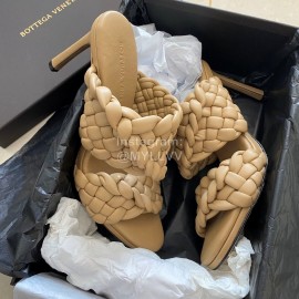 Bottega Veneta Spring New Plaid Woven High Heel Slippers For Women Brown