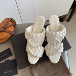Bottega Veneta Spring New Plaid Woven High Heel Slippers For Women White