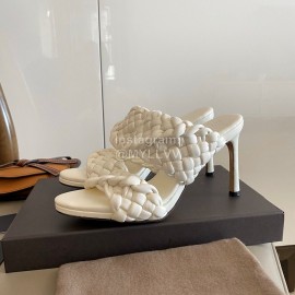 Bottega Veneta Spring New Plaid Woven High Heel Slippers For Women White