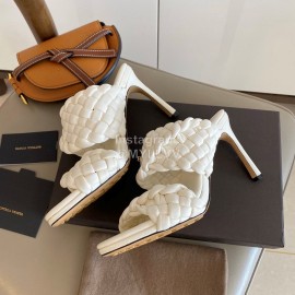 Bottega Veneta Spring New Plaid Woven High Heel Slippers For Women White