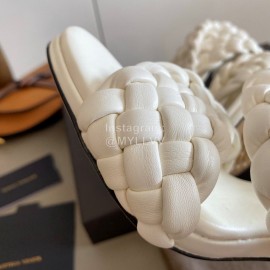Bottega Veneta Spring New Plaid Woven High Heel Slippers For Women White