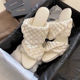 Bottega Veneta Spring New Plaid Woven High Heel Slippers For Women White