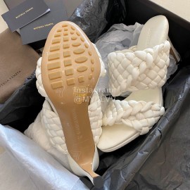 Bottega Veneta Spring New Plaid Woven High Heel Slippers For Women White