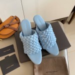 Bottega Veneta Spring New Plaid Woven High Heel Slippers For Women Blue