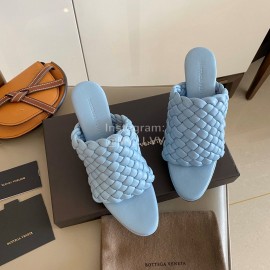 Bottega Veneta Spring New Plaid Woven High Heel Slippers For Women Blue