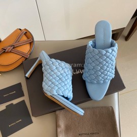 Bottega Veneta Spring New Plaid Woven High Heel Slippers For Women Blue