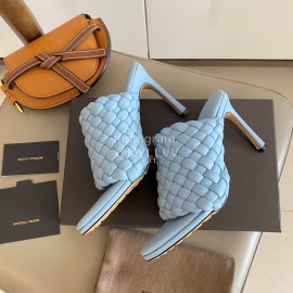 Bottega Veneta Spring New Plaid Woven High Heel Slippers For Women Blue