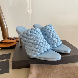 Bottega Veneta Spring New Plaid Woven High Heel Slippers For Women Blue