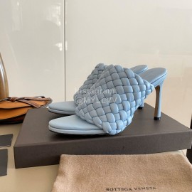 Bottega Veneta Spring New Plaid Woven High Heel Slippers For Women Blue