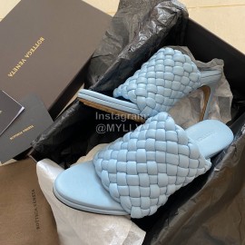 Bottega Veneta Spring New Plaid Woven High Heel Slippers For Women Blue