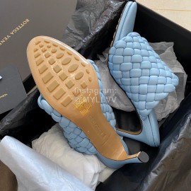 Bottega Veneta Spring New Plaid Woven High Heel Slippers For Women Blue