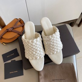Bottega Veneta Spring New Plaid Woven High Heel Slippers For Women Beige
