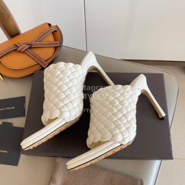 Bottega Veneta Spring New Plaid Woven High Heel Slippers For Women Beige