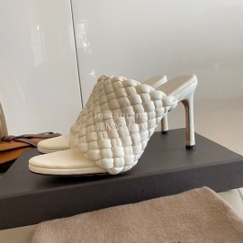 Bottega Veneta Spring New Plaid Woven High Heel Slippers For Women Beige