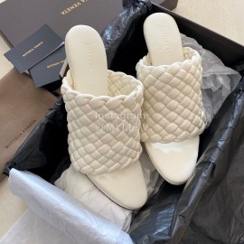 Bottega Veneta Spring New Plaid Woven High Heel Slippers For Women Beige