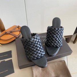 Bottega Veneta Spring New Plaid Woven High Heel Slippers For Women Black